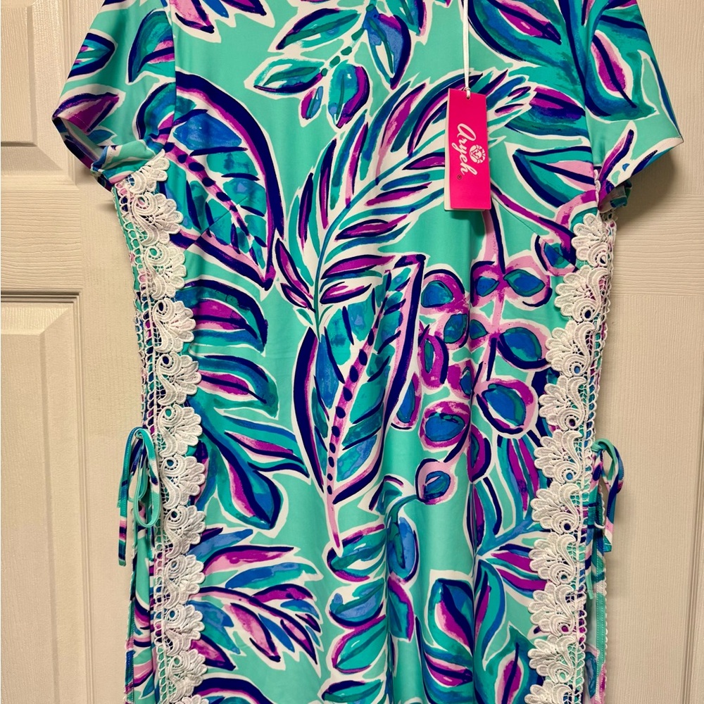 Aryeh Teal and Purple Floral Dress Size Medium